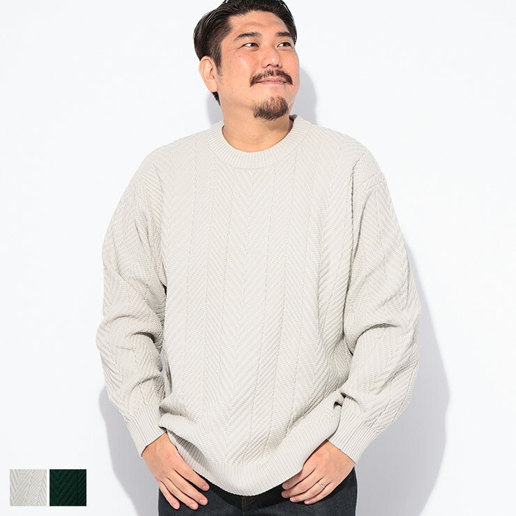 乐天商城 - B＆T CLUB (ビーアンドティークラブ) ふわかる 7G ヘリンボーン柄 クルーネック ニット 6587673Z 大きいサイズ メンズ トップス ニット セーター 軽量 軽い 秋 冬