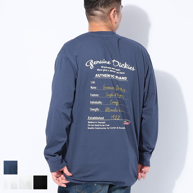 樂天商城 - GENUINE Dickies (ジェニュインディッキーズ) ロゴ 刺繍＆プリント クルーネック 長袖 Tシャツ 54602150 大きいサイズ メンズ トップス Tシャツ ロンT 長袖 カットソー