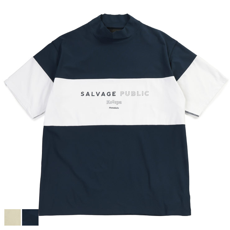 【完全別注 L LL】SALVAGE PUBLIC Kolepa サルベージパブリックコレパ 半袖 Tシャツ L LL 大きいサイズ メンズ サーフ モックネック Surf Mockneck S/S L-LL メンズ ゴルフ トップス ハワイ 機能性 ベージュ ネイビー