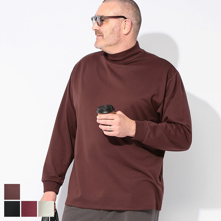 乐天商城 - B＆T CLUB (ビーアンドティークラブ) +WARM ブラッシュド ポンチ モックネック 長袖 Tシャツ BTTS2526 大きいサイズ メンズ トップス Tシャツ ロンT ハイネック シンプル 秋 冬