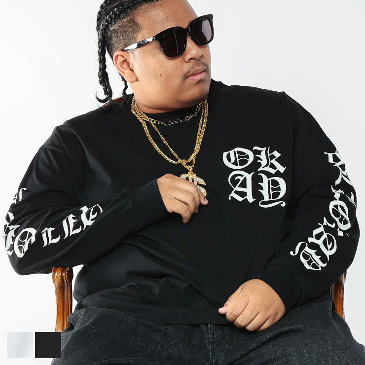 ALL OKAY (オールオーケー) オールドイングリッシュロゴ プリント 長袖 Tシャツ OKTS001 大きいサイズ メンズ トップス Tシャツ 長袖 ロンT