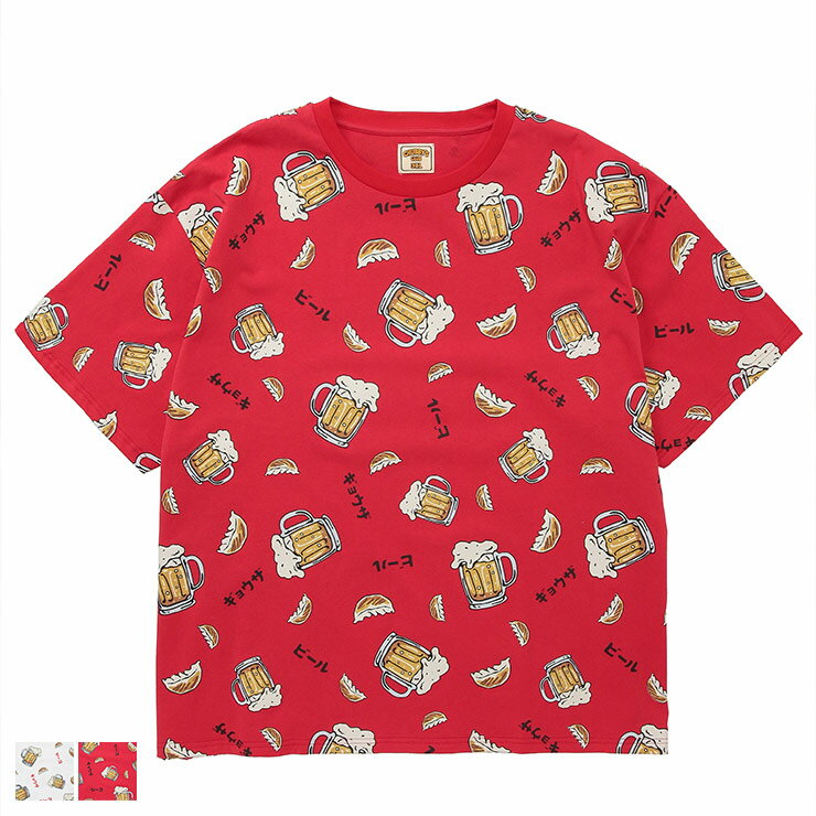 CHUBBY'S CLUB (チャビーズクラブ) 餃子×ビール プリント クルーネック 半袖 Tシャツ CBTS003 大きいサイズ メンズ トップス Tシャツ 総柄 プリント コットン 春 夏