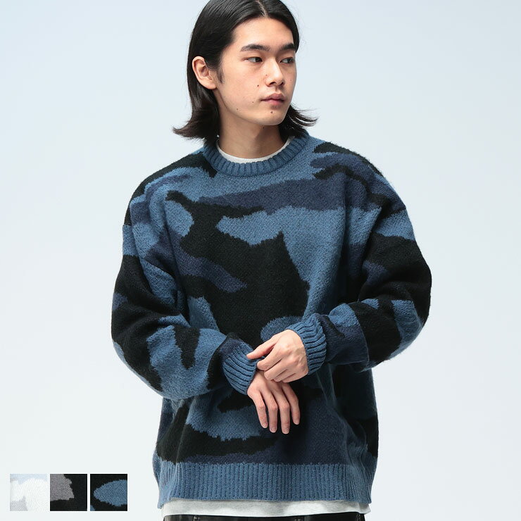 乐天商城 - Cathy's Closet (キャシーズ クロセット) 起毛 カモフラージュ クルーネック オーバー ニット 42706009 メンズ 男性 トップス ニット セーター プルオーバー 秋 冬