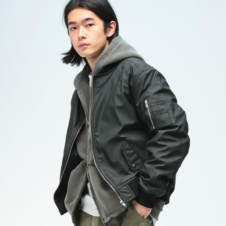 乐天商城 - S＆SONS (エスアンドサンズ) 合成皮革 無地 フルジップ 薄中綿 ジャケット MA-1 2538813 メンズ 男性 トップス アウター ジャケット ブルゾン ジップ ライダース 秋 冬