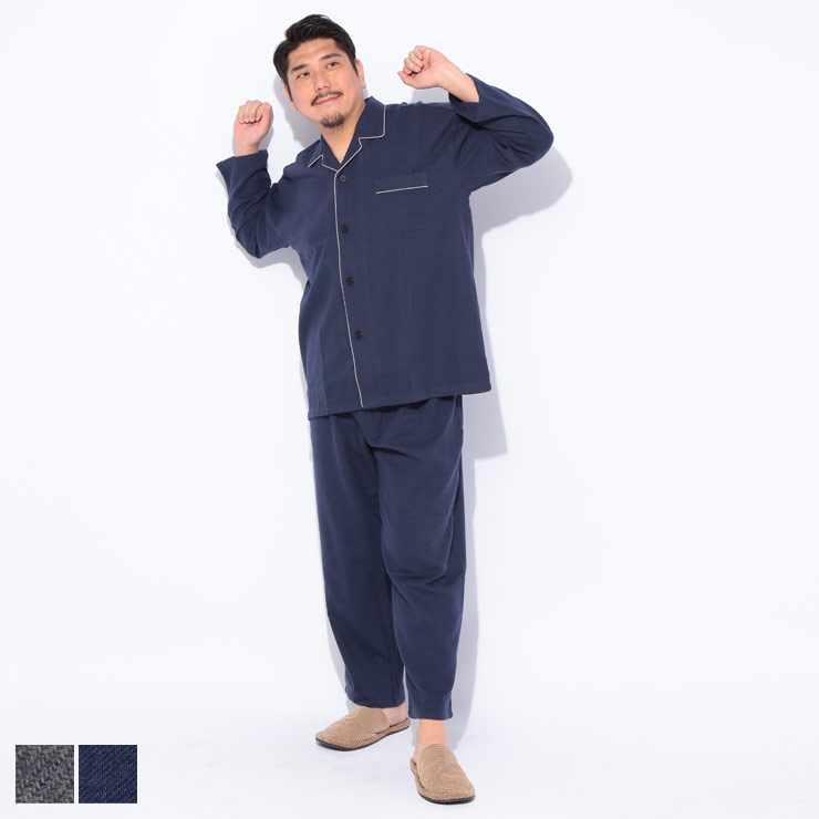 SAKAZEN (サカゼン) 無地 フランネル パジャマ 上下セット BT1356D1H 大きいサイズ メンズ 部屋着 パジャマ 長袖 長ズボン ルームウェア 秋 冬