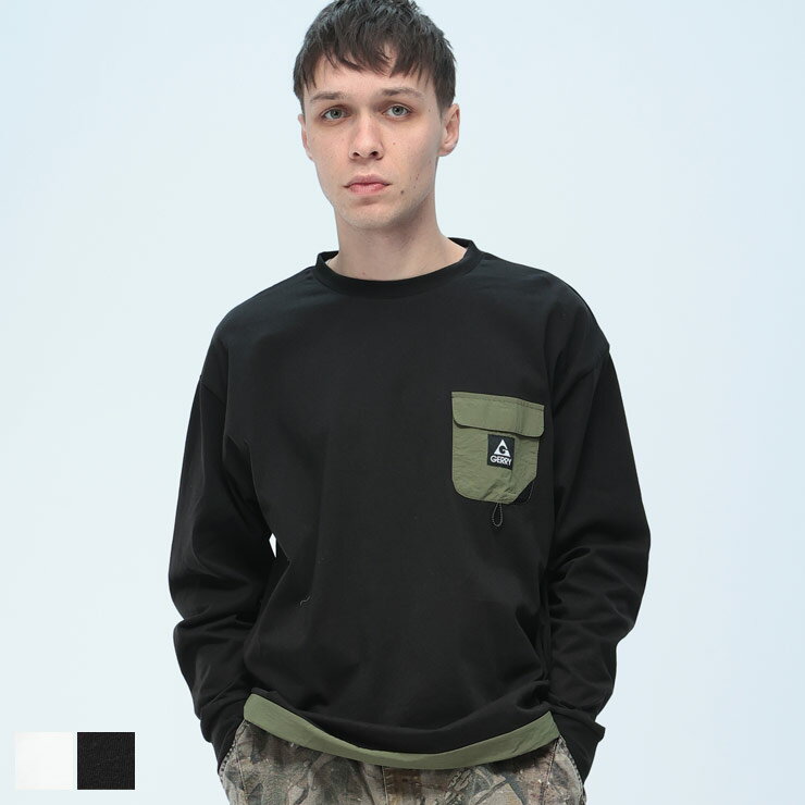 乐天商城 - GERRY (ジェリー) ナイロン胸ポケット 長袖 Tシャツ GE26SP02 メンズ 男性 トップス シャツ Tシャツ クルー 長袖 ロンT