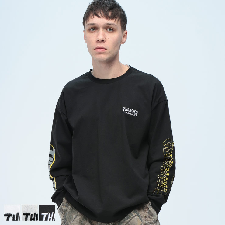 乐天商城 - THRASHER (スラッシャー) 袖ロゴプリント 長袖 Tシャツ TH26SP01 メンズ 男性 トップス シャツ Tシャツ クルー 長袖 ロンT