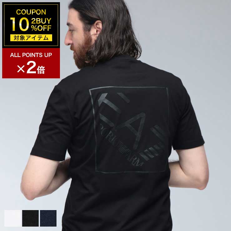 乐天商城 - 【2BUY10％OFF対象】エンポリオアルマーニ Tシャツ メンズ EMPORIO ARMANI ロゴ バックスクエアロゴ プリント クルーネック コットン 半袖 Tシャツ EA7M1487AF17789 ブランド トップス ホワイト ブラック ネイビー sale_1_a