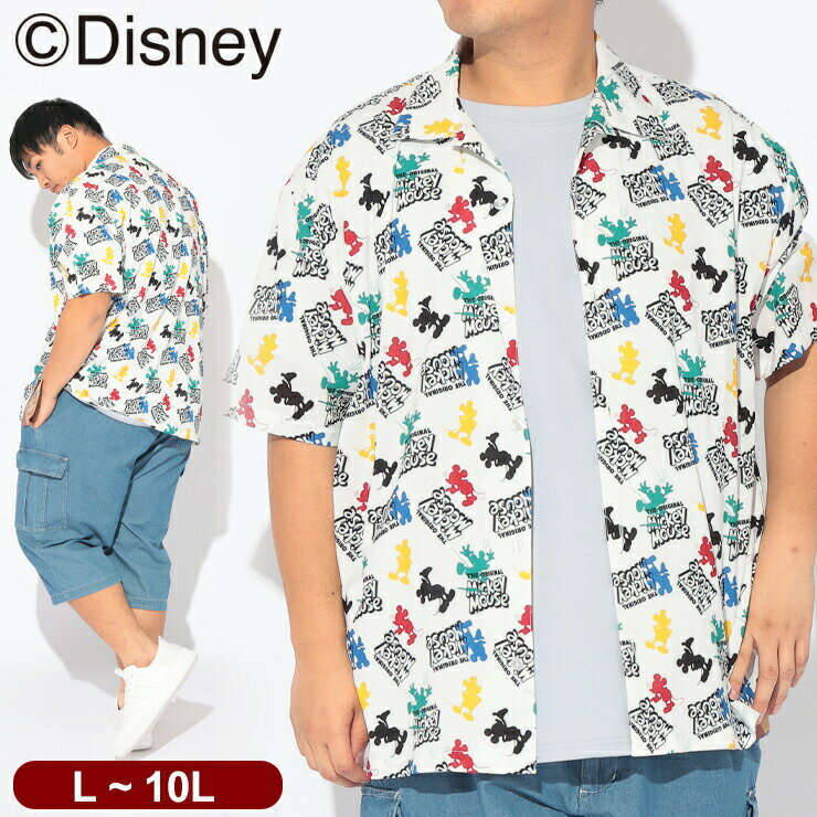 乐天商城 - Disney (ディズニー) ディズニー / シャツ 半袖 メンズ 大きいサイズ 『ミッキー』 デザインシャツ 総柄 ロゴプリント オープンカラー アロハシャツ サカゼン80周年記念 オリジナルデザイン 152105553 DISNEY Mickey デザイン プリントシャツ
