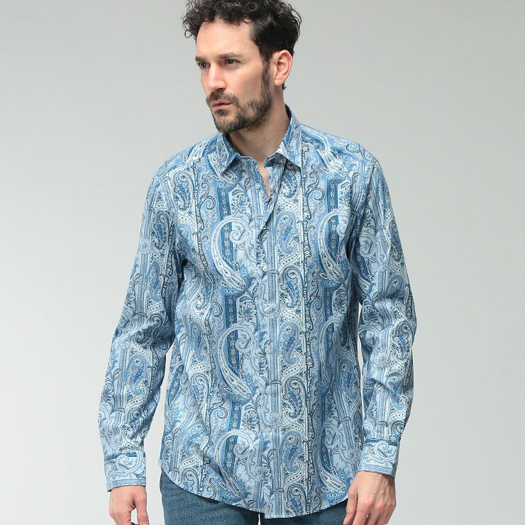 乐天商城 - エトロ メンズ シャツ 長袖 ETRO ペイズリー柄 ストレッチ コットン カジュアル シャツ ETMRIB199SAEF9 ブランド トップス ネイビー sale_1_c