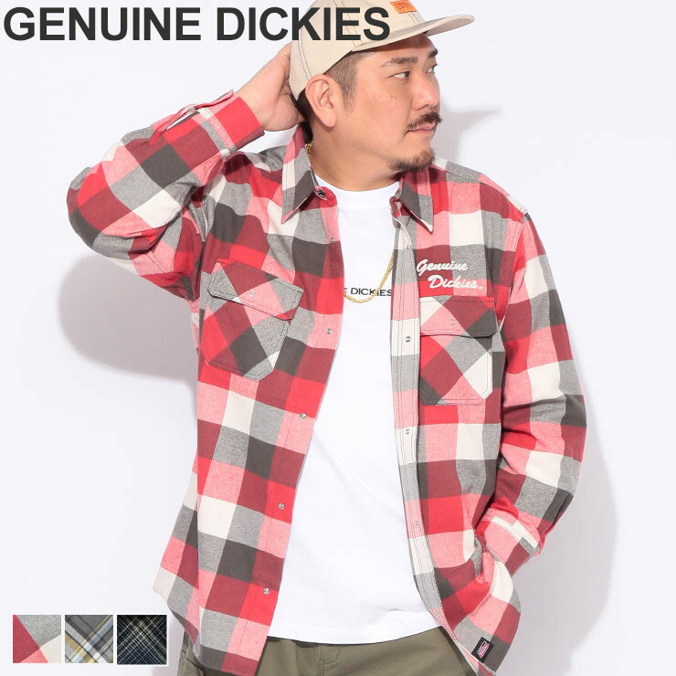 乐天商城 - GENUINE DICKIES (ジェニュインディッキーズ) シャツ 長袖 メンズ 大きいサイズ チェック柄 刺繍ロゴ 61604010 トップス カジュアル チェックシャツ 秋 冬