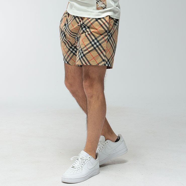 バーバリー メンズ スイムショーツ BURBERRY 水陸両用 チェック柄 メッシュインナー ショーツ ショートパンツ 水着 BB80873351 ブランド ボトムス ベージュ