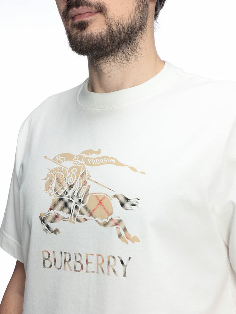 バーバリー メンズ Tシャツ 半袖 BURBERRY ロゴプリント チェック エクストリアンナイト クルーネック Tシャツ BB81190141 ブランド トップス ホワイト