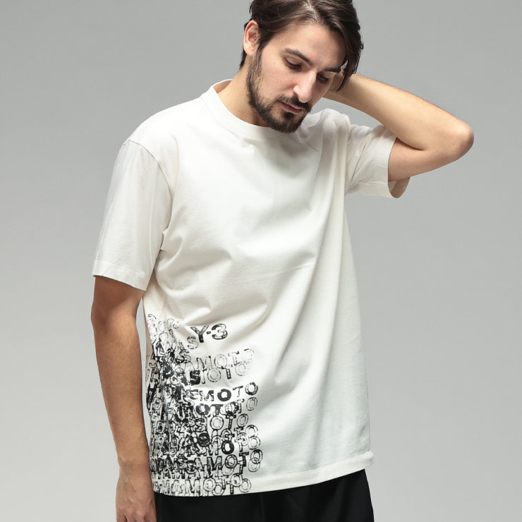 乐天商城 - ワイスリー メンズ Tシャツ 半袖 Y-3 ロゴ グラフィックプリント クルーネック コットン カットソー Y3KR2224 ブランド トップス ホワイト