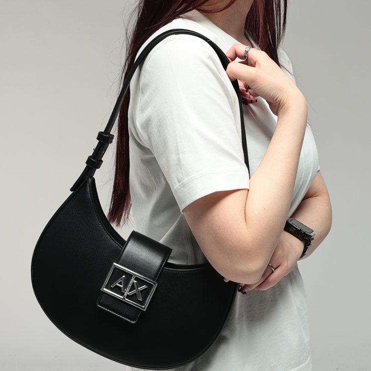 乐天商城 - アルマーニ エクスチェンジ レディース バッグ ARMANI EXCHANGE ロゴプレート ホーボーバッグ ハンドバッグ AELW2565AF12039 ブランド 鞄 ブラック プレゼント ギフト sale_8_a