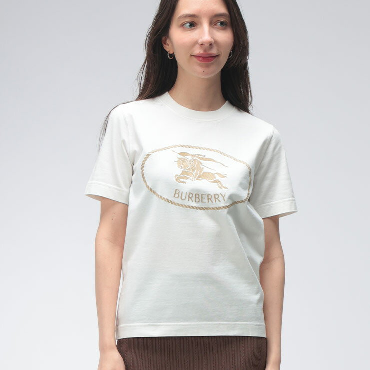 乐天商城 - バーバリー レディース Tシャツ 半袖 BURBERRY ロゴ 刺繍 ナイトスタンプ クルーネック Tシャツ BBL81098171 ブランド トップス ホワイト