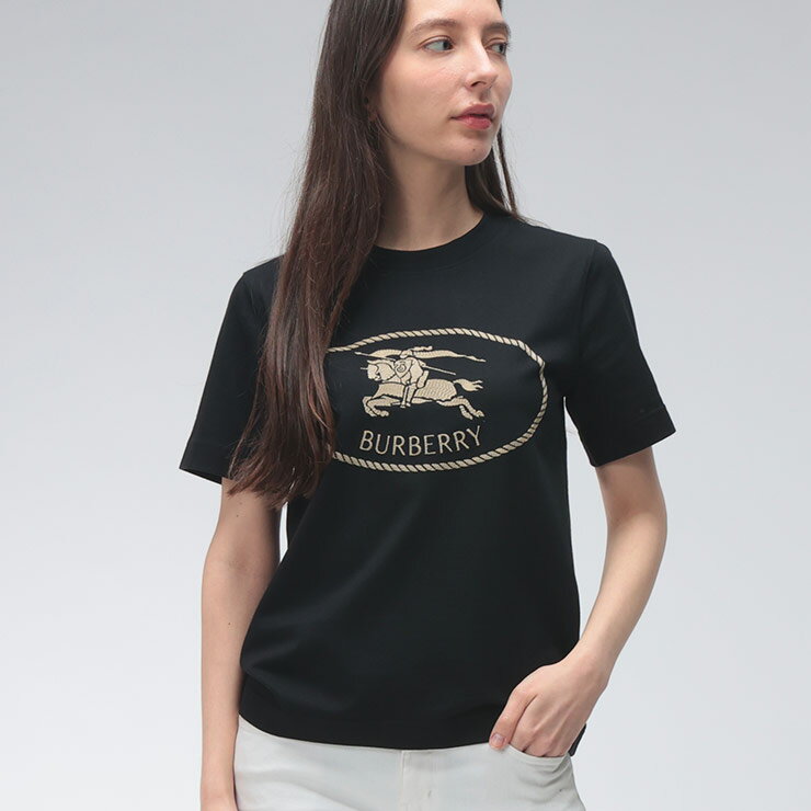 樂天商城 - バーバリー レディース Tシャツ 半袖 BURBERRY ロゴ 刺繍 ナイトスタンプ クルーネック Tシャツ BBL81116581 ブランド トップス ブラック