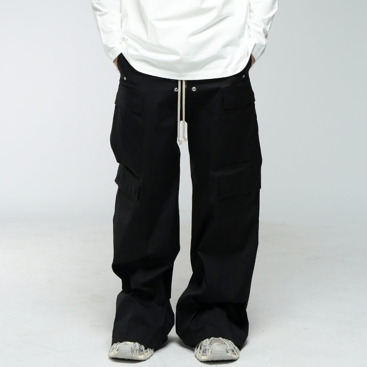リックオウエンス メンズ カーゴパンツ Rick Owens カーゴポケット ドローストリング ワイド パンツ CARGOBELA PANTS カーゴベラパンツ RORU01F2339TE ブランド ボトムス ブラック sale_3_a