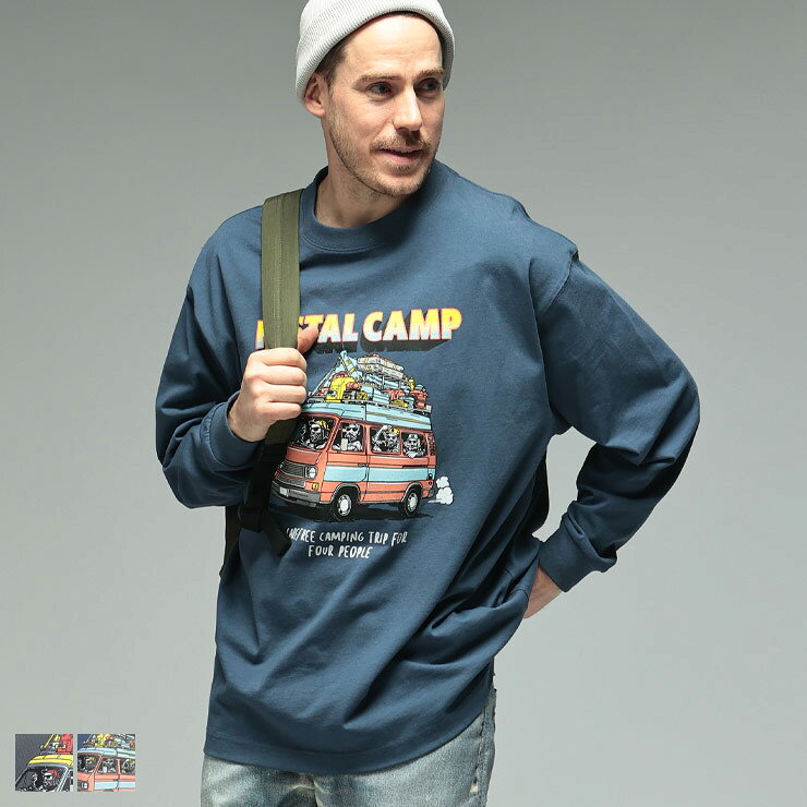 樂天商城 - B＆T CLUB (ビーアンドティークラブ) Tシャツ 長袖 メンズ 大きいサイズ 綿100％ ヘビー天竺 モチーフプリント クルーネック BTTS26014 トップス カットソー プルオーバー プリント 春 秋