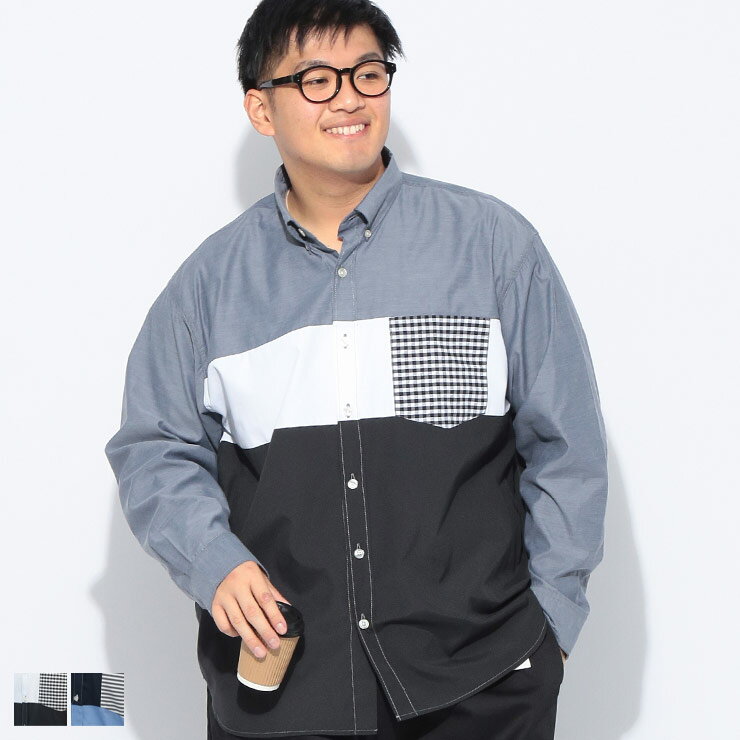 樂天商城 - Hampton wear (ハンプトンウェア) シャツ 長袖 メンズ 大きいサイズ シャンブレー 切り替え ボタンダウン HPW26010 トップス 長袖シャツ カジュアルシャツ 春 秋