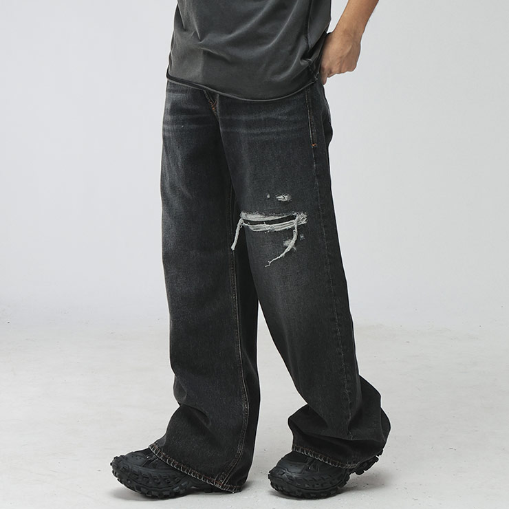 Cotton Pants - ディーゼル メンズ ジーンズ DIESEL ロゴ D-RISE ダメージ ボタンフライ ワイド デニム パンツ DSA06370007DN ブランド ボトムス ダークグレー