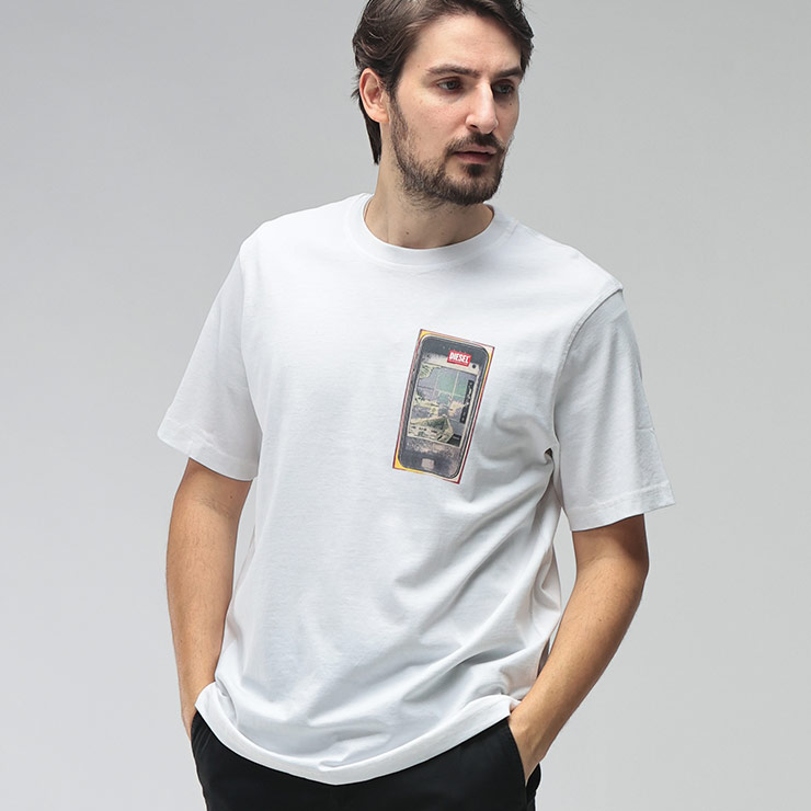 樂天商城 - 【2BUY10％OFF対象】ディーゼル メンズ Tシャツ 半袖 DIESEL ロゴ デジタルプリント クルーネック コットン カットソー DSA199790QIAM ブランド トップス ホワイト sale_1_a