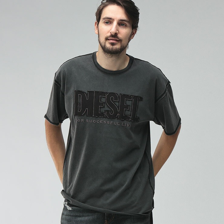 樂天商城 - 【2BUY10％OFF対象】ディーゼル メンズ Tシャツ 半袖 DIESEL ロゴ アップリケ クルーネック コットン カットソー DSA210410KMAH ブランド トップス ダークグレー sale_1_a
