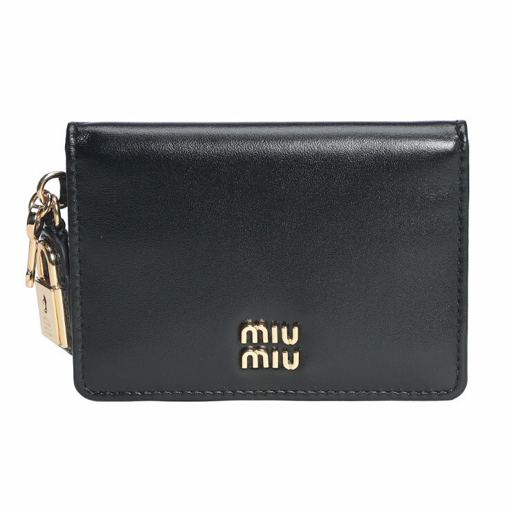 Miumiu - ミュウミュウ レディース カードケース MIU MIU ロゴ レザー ロックチャーム カード入れ MIU5MC1032IGA ブランド ウォレット ブラック プレゼント ギフト sale_8_a