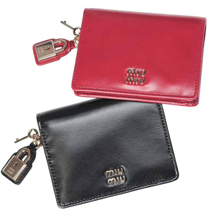 ミュウミュウ レディース 財布 MIU MIU ロゴ レザー ロックチャーム 二つ折り財布 ミニ財布 MIU5MV20421IGA ブランド ウォレット ブラック レッド プレゼント ギフト sale_8_a