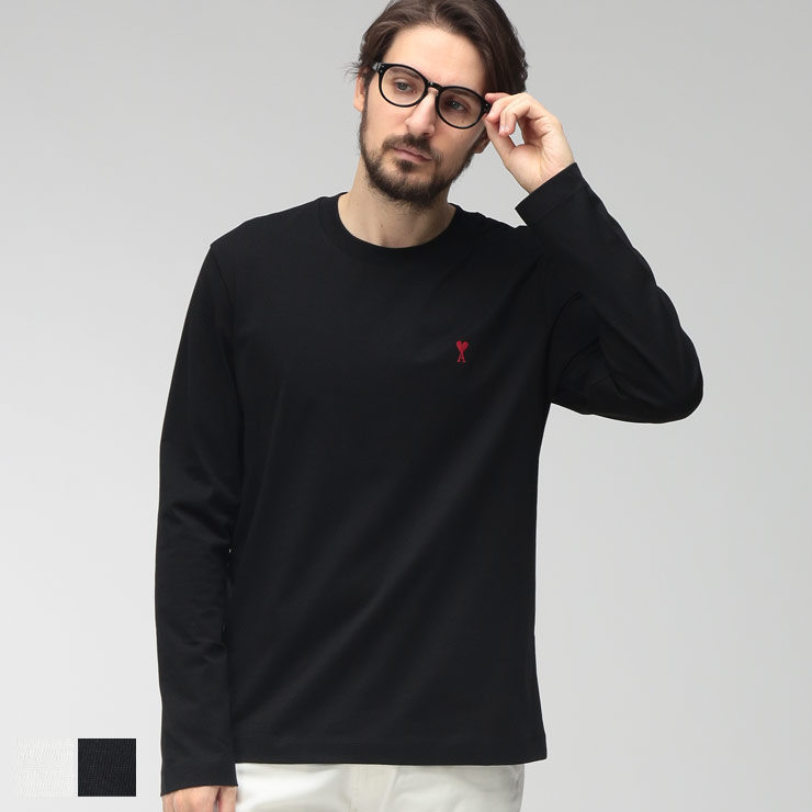 乐天商城 - アミパリス AMI PARIS メンズ Tシャツ 長袖 ワンポイント クルーネック カットソー Ami de Coeur AMBFUTS23572426 ブランド トップス ロンT コットン 春
