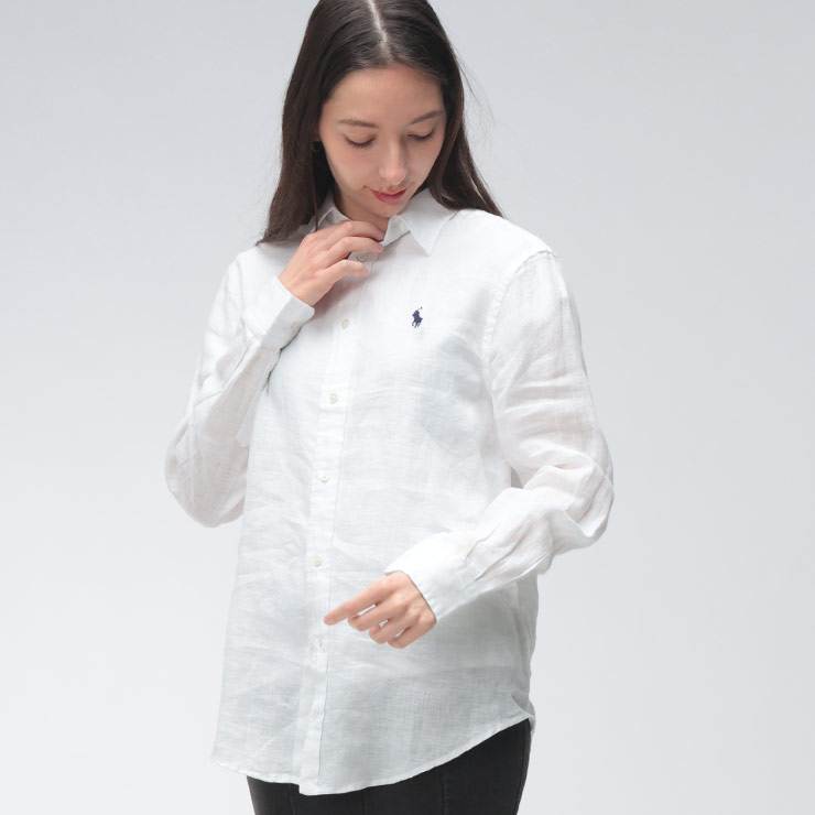 乐天商城 - POLO RALPH LAUREN (ポロラルフローレン) レディース シャツ 長袖 麻100％ ワンポイント レギュラーカラー RLL211970730 ブランド トップス リネン シンプル 春