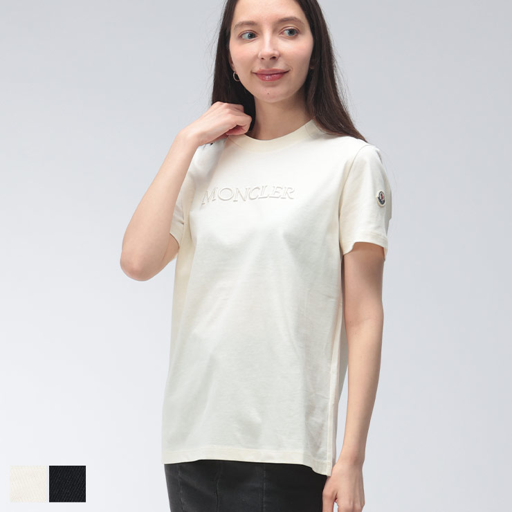 MONCLER (モンクレール) レディース Tシャツ 半袖 フロントロゴ クルーネック カットソー MCL8C0002189AUO ブランド トップス 刺しゅう コットン 春 夏