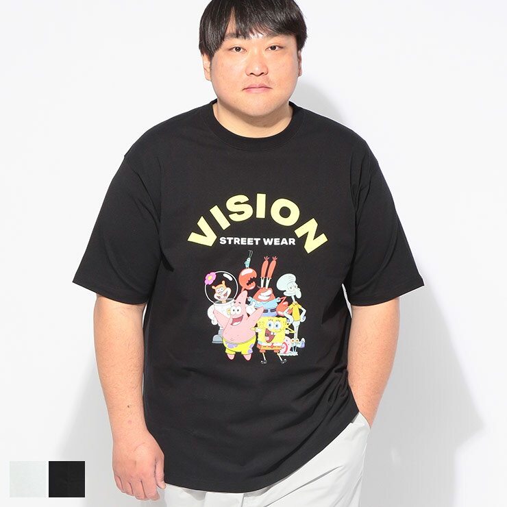 乐天商城 - VISION STREET WEAR (ヴィジョンストリートウェア) Tシャツ 半袖 メンズ 大きいサイズ SPONGE BOB クルーネック カットソー 6515705 トップス スポンジボブ コットン プリント 春 夏