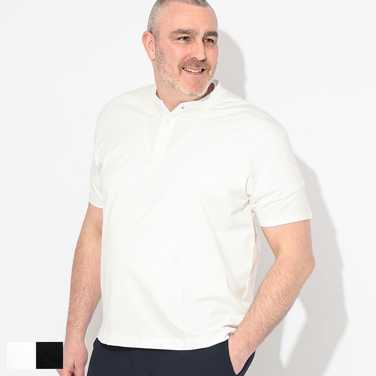 樂天商城 - Tシャツ 半袖 メンズ 大きいサイズ すごいすずしい 接触冷感 ヘンリーネック カットソー トップス 無地 涼しい ビジカジ 春 夏 HYBRIDBIZ ハイブリッドビズ
