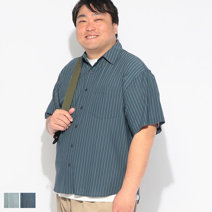 乐天商城 - Hampton wear (ハンプトンウェア) シャツ 半袖 メンズ 大きいサイズ クール&デオドラント ストライプ HPW26170 トップス カジュアルシャツ 接触冷感 涼しい 春 夏