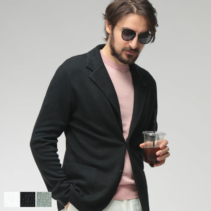 ラルディーニ LARDINI メンズ ニットジャケット コットンリネン シングル 2ツ釦 テーラード LDLJM70PA66006 ブランド アウター ニット ジャケット フォーマル 春 sale_2_c（楽天・ゼンオンライン楽天市場店）