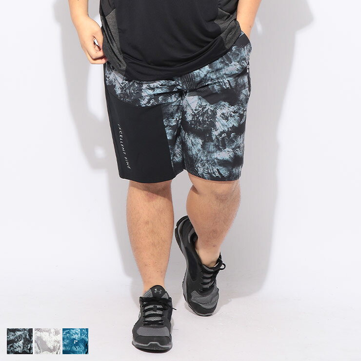 EXCELLENT FINE (エクセレントファイン) ジャージ ショートパンツ 総柄 メンズ 大きいサイズ ドライ ストレッチ UVカット ウエストゴム ジャージパンツ BTTS2660 スポーツ アクティブ アウトドア ムーブ