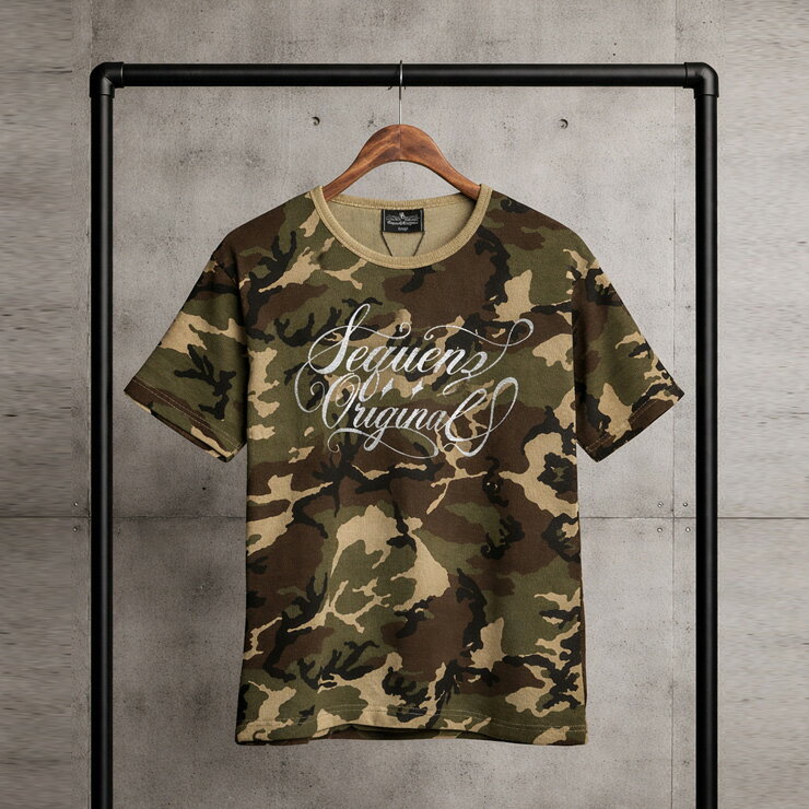 乐天商城 - SEQUENZ (シークエンズ) Tシャツ 半袖 メンズ シルバープリント クルーネック カットソー 26570009 トップス 迷彩 カモフラ リブ 春 夏
