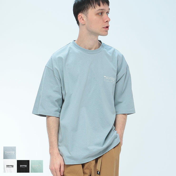 乐天商城 - THRASHER (スラッシャー) Tシャツ 半袖 メンズ ロゴ刺繍 クルーネック カットソー TH24SU01R トップス コットン 刺しゅう 春 夏