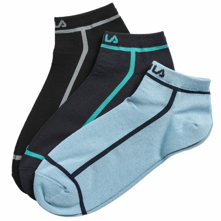 FILA (フィラ) 靴下 3足組 メンズ 大きいサイズ 接触冷感 ロゴ ライン スニーカーソックス BT2630935 ソックス くるぶし アンクル 通勤 通学 セット 3P