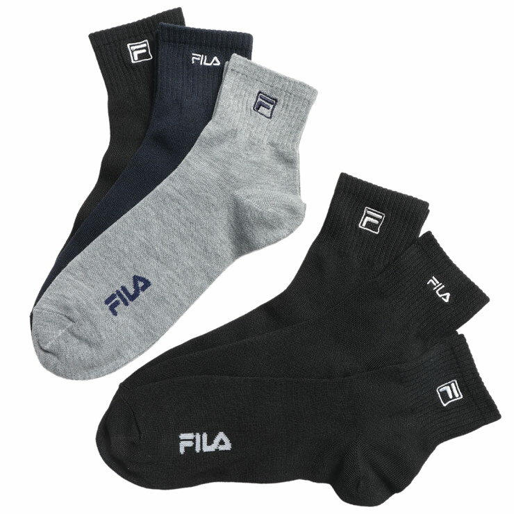 乐天商城 - FILA (フィラ) 靴下 3足組 メンズ 大きいサイズ ワンポイントロゴ クォーターソックス BT2630375 ソックス クルー 通勤 通学 セット 3P