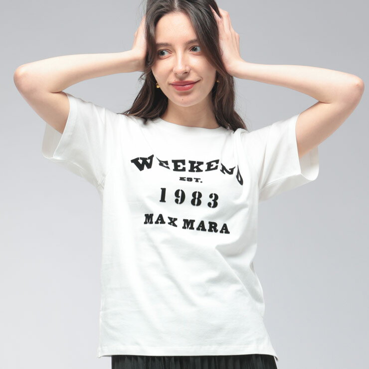 乐天商城 - ウィークエンド マックスマーラ WEEKEND MAX MARA レディース Tシャツ 半袖 レタリングデザイン ロゴプリント クルーネック カットソー MXLTENUE6 ブランド トップス Tシャツ ショート丈 春 夏 sale_1_a