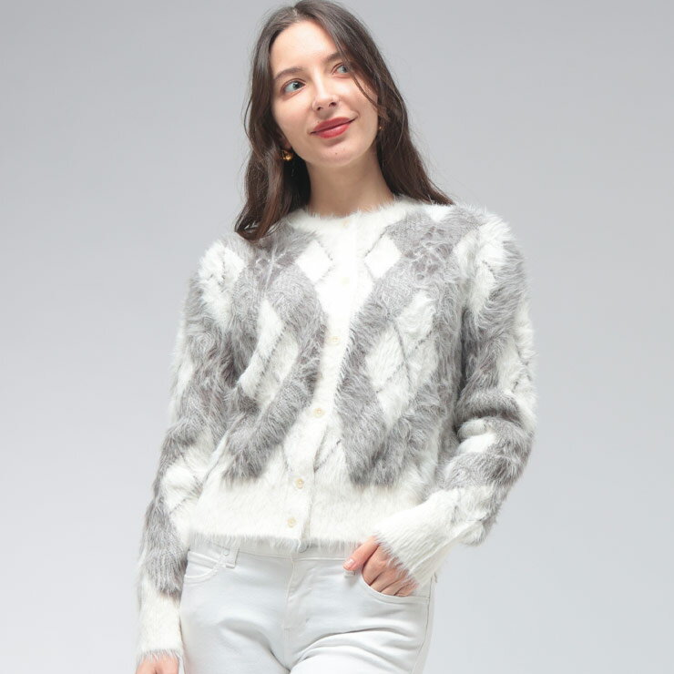乐天商城 - カルバンクライン Calvin Klein レディース カーディガン 長袖 ファジー アーガイル クルーネック ニット CKLLV044E317G ブランド トップス カーデ 起毛 秋 冬 sale_8_a