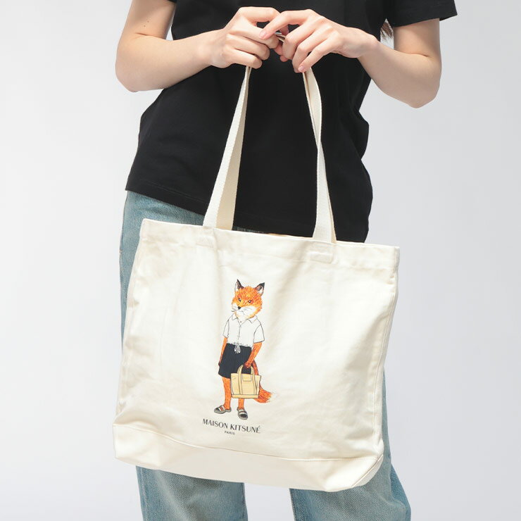 乐天商城 - メゾンキツネ Maison Kitsune レディース トートバッグ キツネプリント コットン バッグ BABY FOX KNLU05108WW9042 ブランド 鞄 プリント 肩掛け sale_8_a