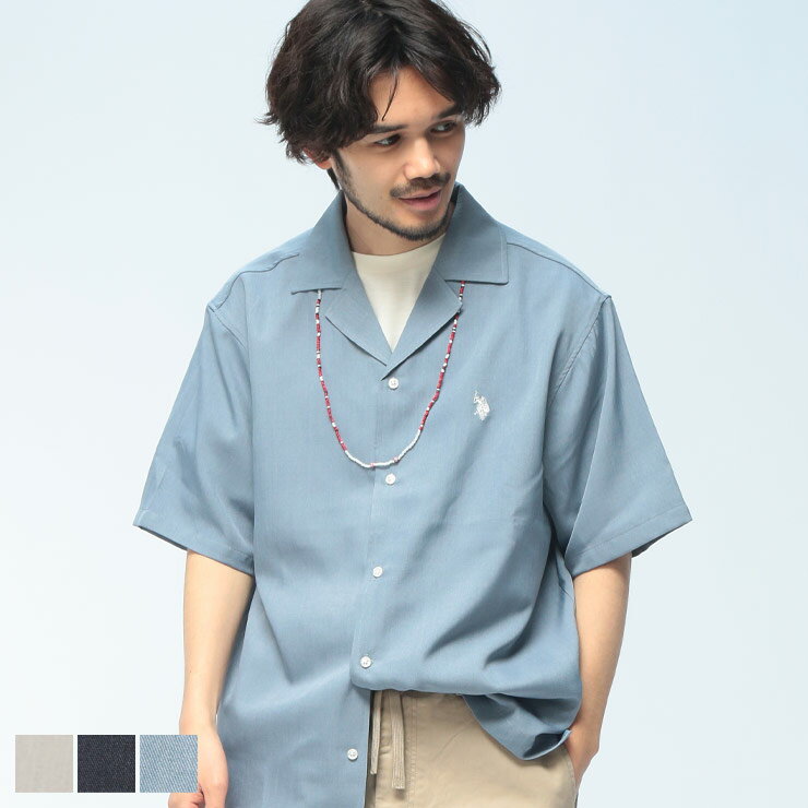 樂天商城 - U.S. POLO ASSN. (ユーエスポロアッスン) シャツ 半袖 メンズ ワンポイント オープンカラー オーバーシャツ PLM62700 トップス 開襟シャツ シンプル 春 夏