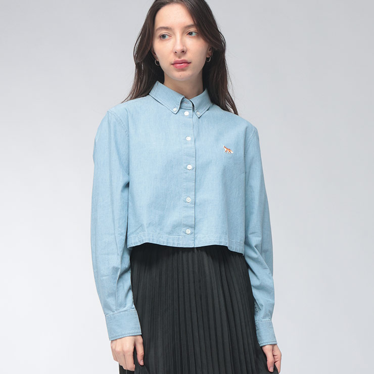 乐天商城 - メゾンキツネ Maison Kitsune レディース シャツ 長袖 クロップド ボタンダウン シャツ KNLW0402WC5006 ブランド トップス コットン 春 夏 sale_8_a
