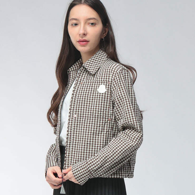 乐天商城 - モンクレール MONCLER レディース ジャケット ショート丈 ギンガムチェック ロゴパッチ シャツジャケット MCL2F00008599DI ブランド アウター シワ加工 ダブルジップ sale_8_a