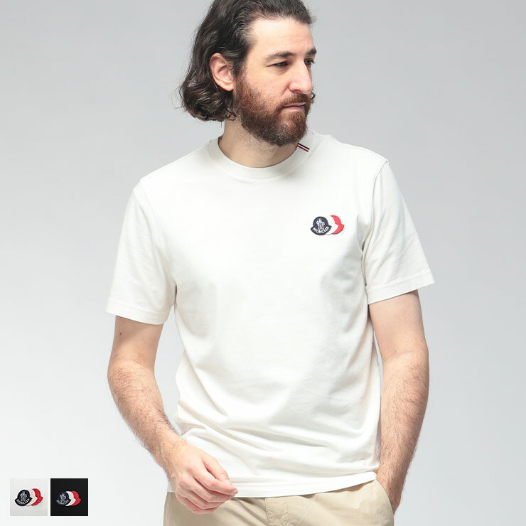 乐天商城 - モンクレール MONCLER メンズ Tシャツ 半袖 3連ワッペン トリコロール ロゴパッチ レギュラーフィット クルーネック カットソー MC8C0007489B8Q ブランド トップス TEE 春 夏
