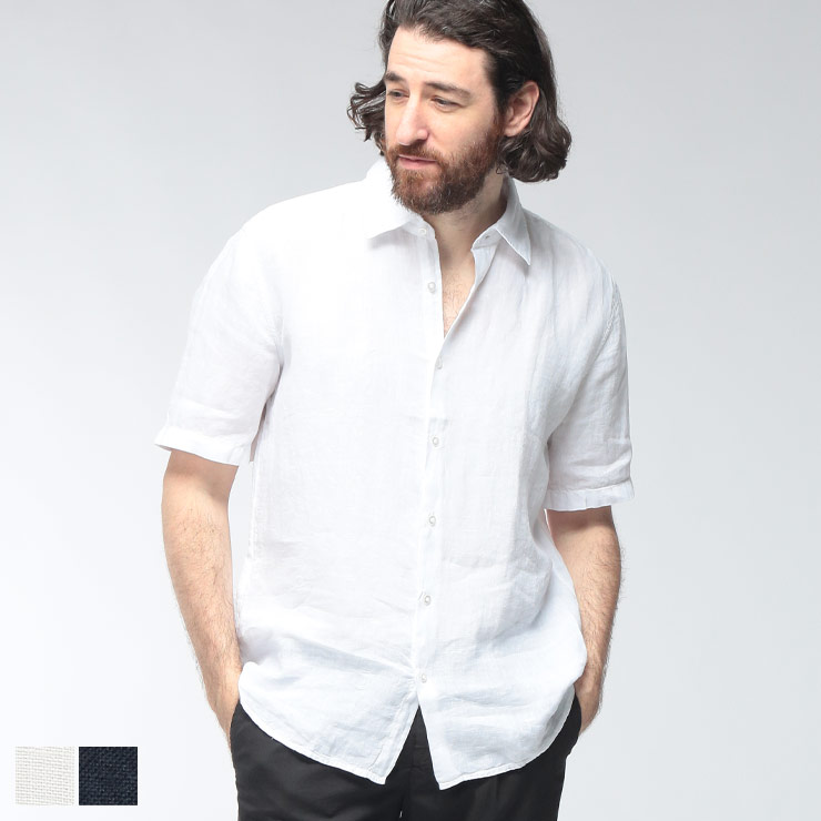 乐天商城 - ヒューゴボス HUGO BOSS メンズ シャツ 半袖 コットンリネン ボタン レギュラーフィット HBO50537382 ブランド トップス 春 夏