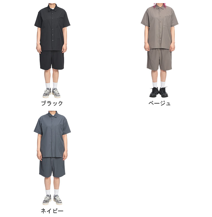 ゼンオンライン楽天市場店のS＆SONS (エスアンドサンズ) 半袖シャツ ショートパンツ セットアップ ユニセックス ドライ ストレッチナイロン シャツ ショート 上下セット｜アングル2